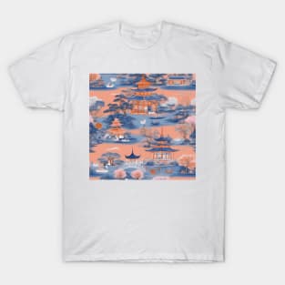 Orange and blue chinoiserie pattern T-Shirt